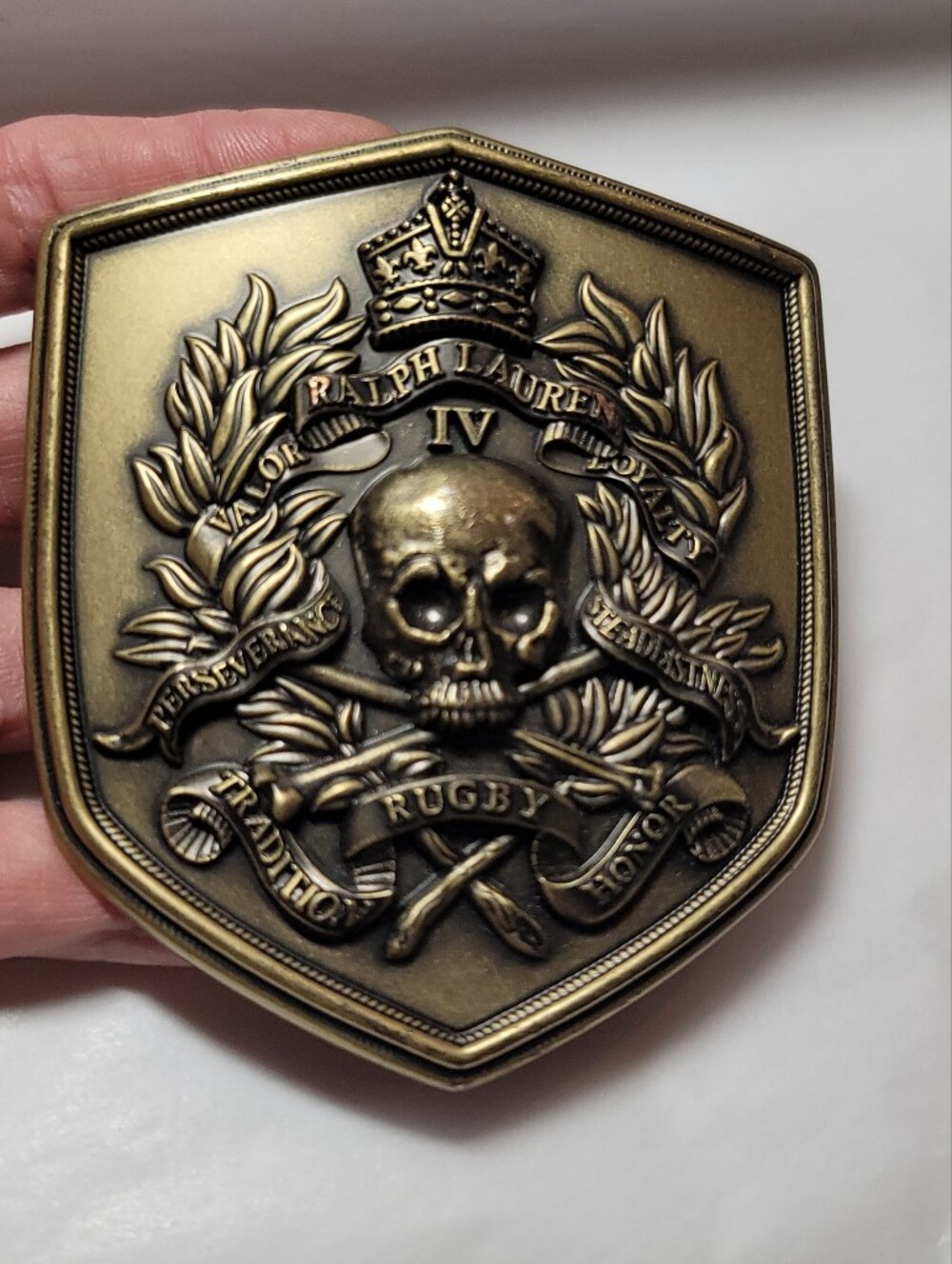 Ralph Lauren Antique Brass Rugby Crest Belt Buckle